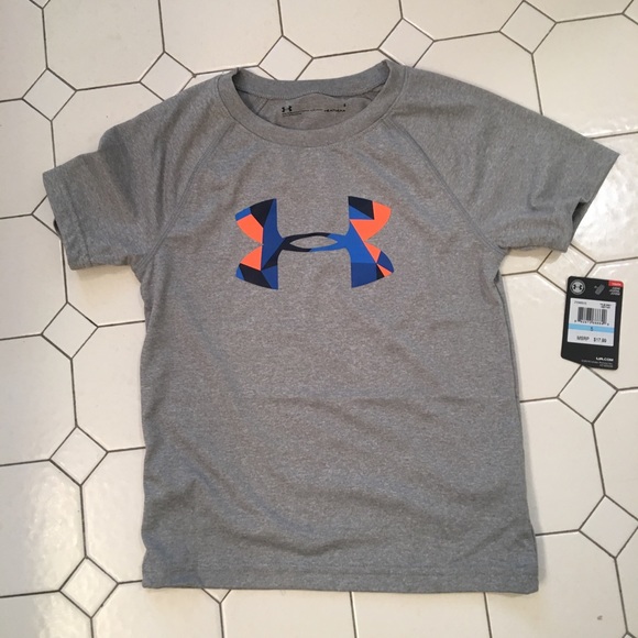 UNDER ARMOUR UA BOY/'S BIG LOGO SHORT SLEEVE TEE SHIRT BLUE ORANGE S NEW NWT